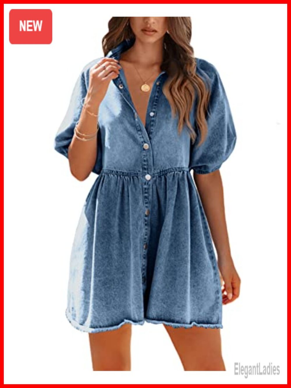 Denim Babydoll Dress Puff Sleeve Mini